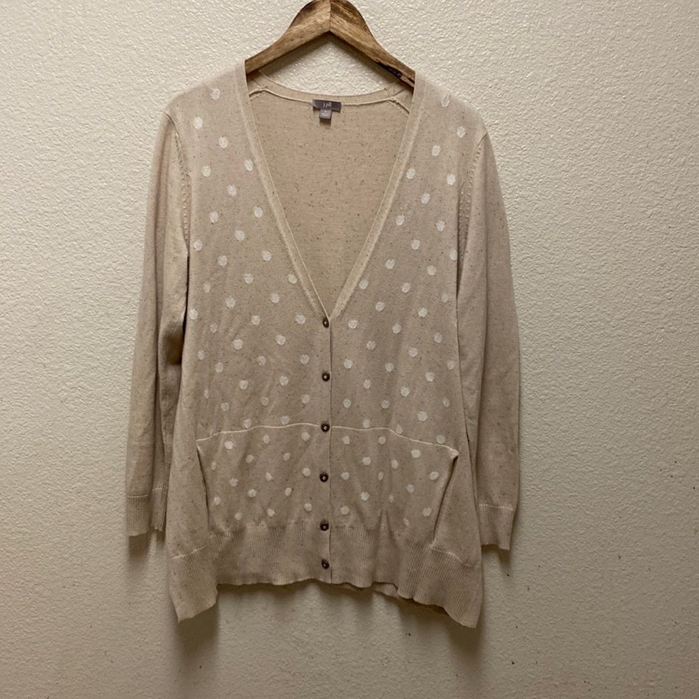 J. Jill Polka Dot V Neck Cardigan Medium